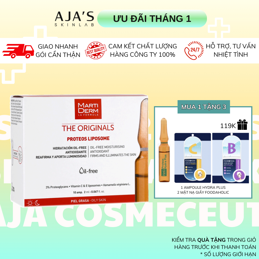 Ampoule Martiderm The Originals Proteos Liposome chống oxy hoá, phục hồi, điều tiết bã nhờn (30 x 2ml) - ajaskinlab