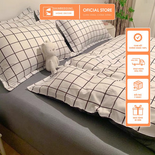 Set Bộ Vỏ Chăn Ga Cotton Poly Ô Vuông Trắng _ shinbedding