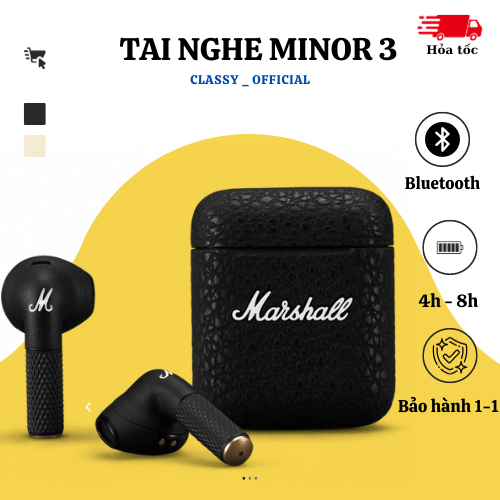 Tai nghe Bluetooth Không Dây Marshall Minor 3 - Âm Thanh Nổi Chất Lượng Cao Bass Mạnh Mẽ Chống Ồn ANC Pin 5h | MINOR 3