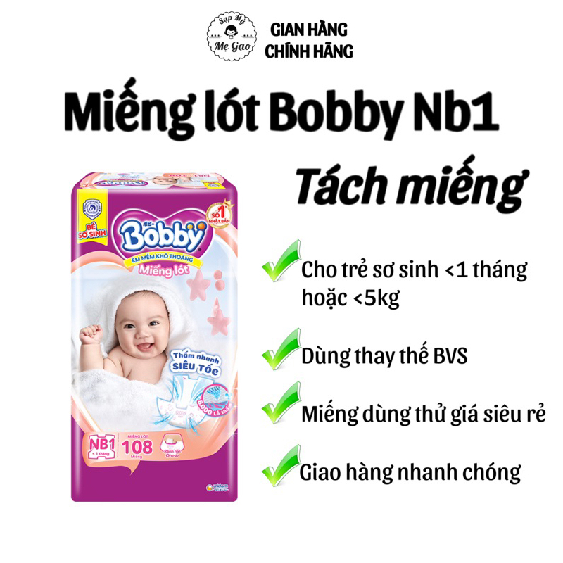 Tách lẻ miếngChe tên Miếng lót Bobby size XS dành cho trẻ sơ sinh dưới 1