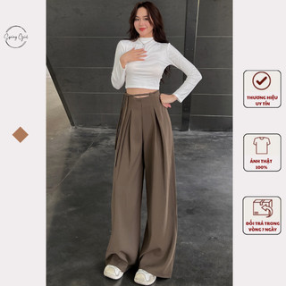 ( Ảnh shop chụp ) Quần tây nữ dáng dài ống suông rộng phối dây buộc cá tính SPRING Quansuong018/P2K6