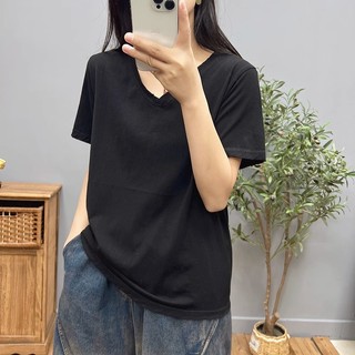 Áo phông nữ cộc tay cổ tim thun trơn cotton cao cấp dáng suông phong cách Hàn Quốc ACT