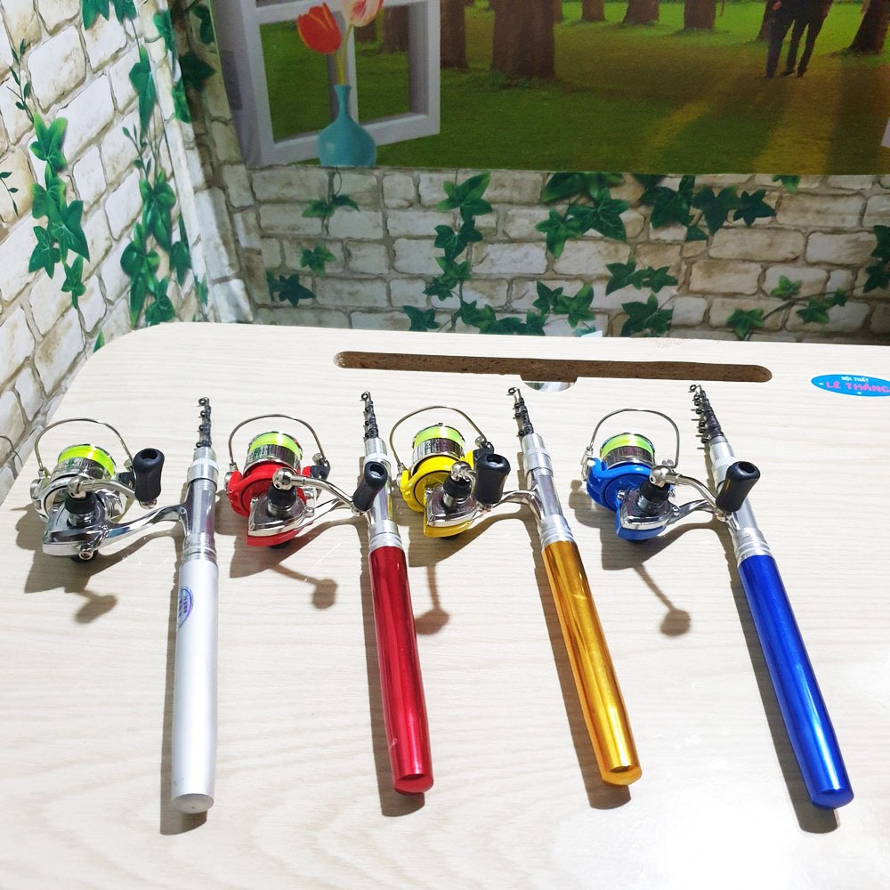 Bộ Cần Câu Bút 1m 1m6 Máy Đứng Kim Loại Mn100 Có Nhiều Màu - Tặng Full Bộ Phụ Kiện Có Ếch Giả