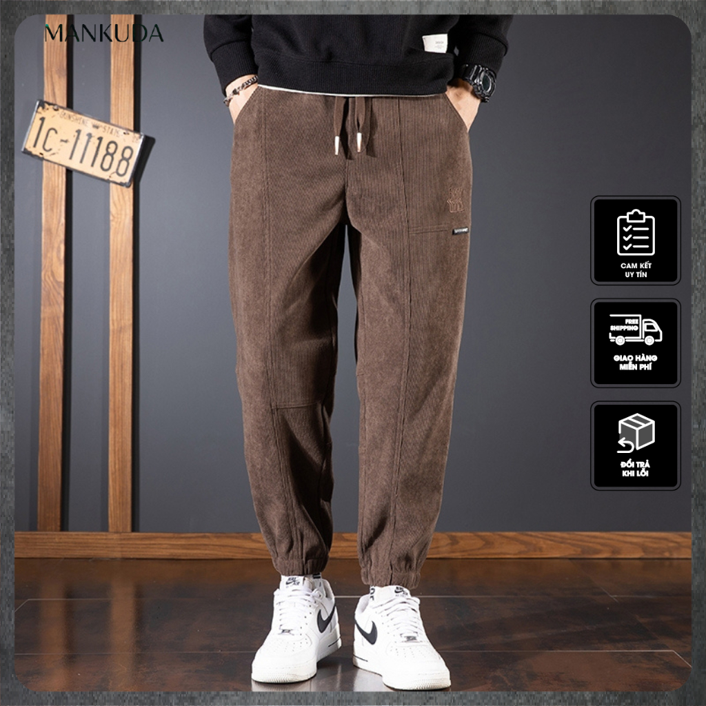 Quần Jogger nam thiết kế chất nỉ nhung tăm dày dặn Form đẹp, Quần nỉ nam mềm mịn, co giãn thoải mái MANKUDA