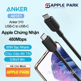 Cáp sạc nhanh Anker A310 Typ-C to Typ-C A81E1/A81E2 0.9m/1.8m 60W,cho 15 Pro 15 Pro Max iPad Laptop Android,Bảo Hành 12T