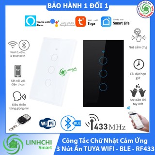 [HỎA TỐC] Công Tắc Chữ Nhật TUYA 3 Nút Ấn Wifi+BLE+RF433 Điều Khiển trên app Tuya smart, Smartlife