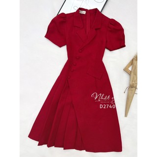 Đầm vest đi tiệc bigsize Maihouse phối cúc xếp ly tay phồng chất linen gân phù hợp dạo phố công sở sang trọng - DA2740