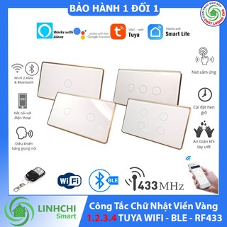 [HỎA TỐC] Công Tắc Chữ Nhật Viền vàng TUYA WIFI 1 2 3 4 Nút Wifi+Bluetooth + RF433 Điều Khiển Từ Xa trên điện thoại