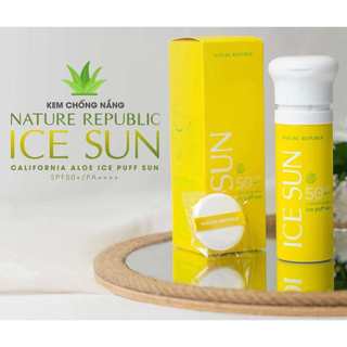 Kem Chống Nắng Giảm Nhiệt, Nâng Tone Da Nature Republic Ice Sun California Aloe Ice Puff Sun SPF50 PA++++ 100ml