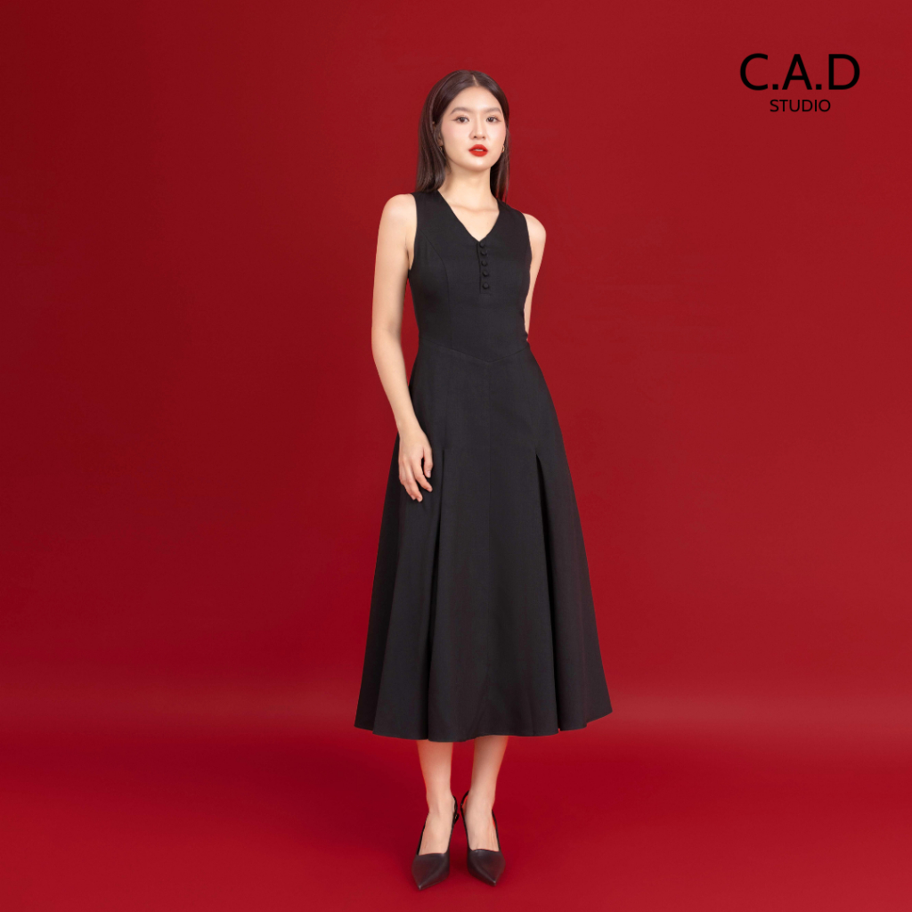 CAD - Váy kaki mịn cổ tim dáng dài sang trọng - Minnie Dress