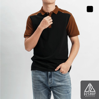 Áo polo nam D2shop, Áo polo raglang vai nâu, màu đen, kem