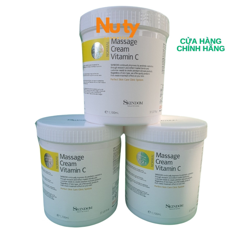 Kem Massage Skindom Vitamin C 1100ml chính hãng dành cho spa: dưỡng da trắng sáng mờ thâm nám giảm nhăn thu nhỏ lỗ chân