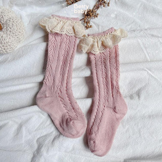 Tất cao cổ cho bé BERRY tất bắp phối ren be công chúa cổ cao chất liệu cotton co giãn