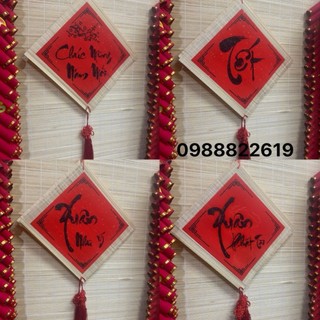 Tặng móc treo - mành tre tăm câu đối trang trí tết , chữ nhũ đẹp size 30x30cm