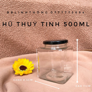 Hũ thuỷ tinh vuông nắp thiếc thấp •500ml