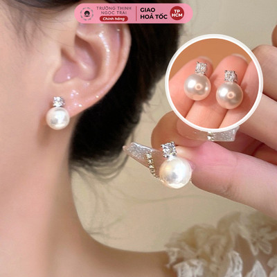 Bông Tai Ngọc Trai Gắn Hạt 10ly Chốt Bạc 925 Vừa Xinh Lại Tinh Tế  - Ngọc Trai Trường Thịnh
