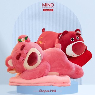 Chăn gối lotso màu hồng đỏ 3 trong 1 cao cấp mino store th122