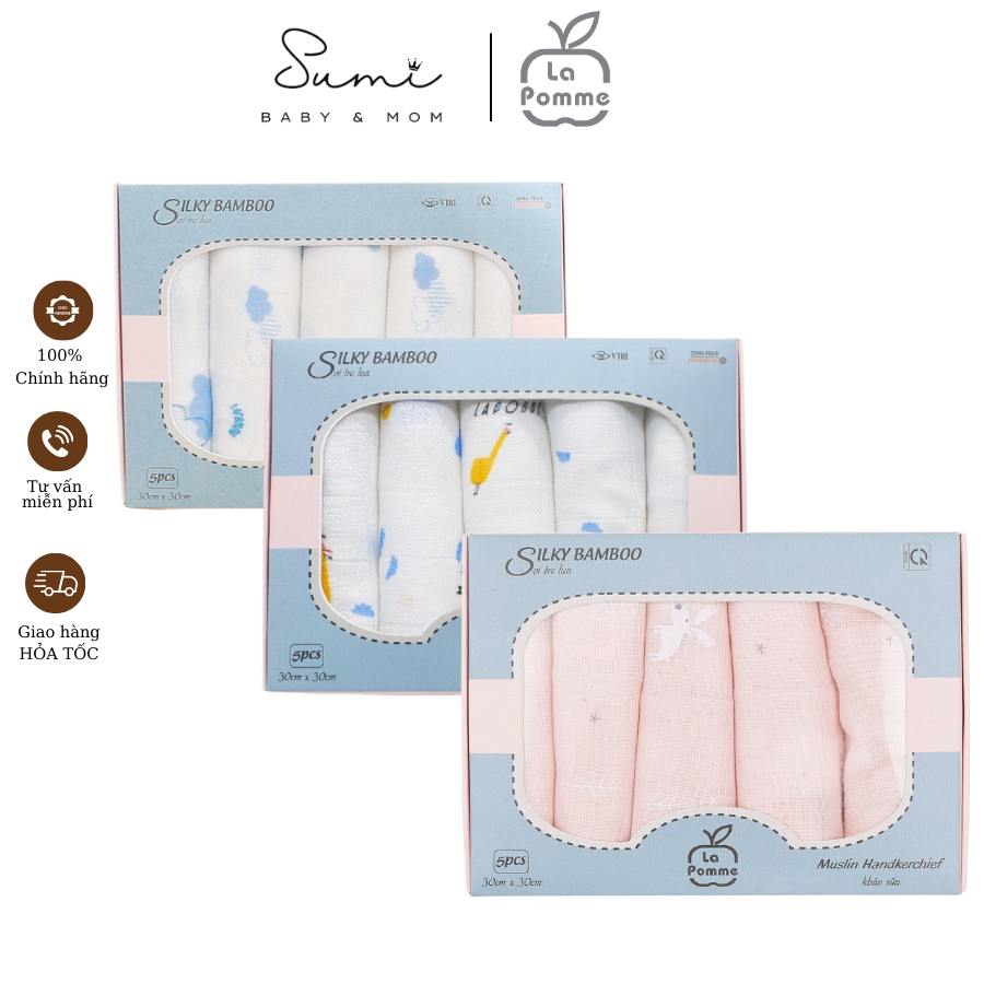 Set 5 Khăn sữa sợi tre lụa (30x30) La Pomme, Sumi Baby