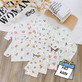 Set 5 bộ dài tay petit HG Kids trắng in hoạ tiết