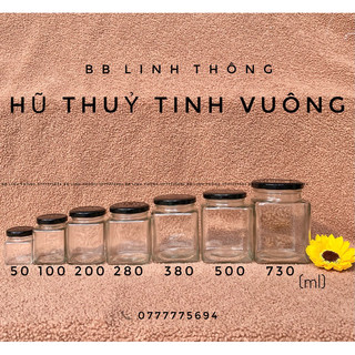 Hũ thuỷ tinh vuông nắp thiếc thấp •50ml