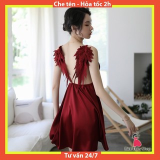 Váy ngủ sexy hai dây lụa satin kiểu đầm ngủ đôi cánh gợi cảm bt07