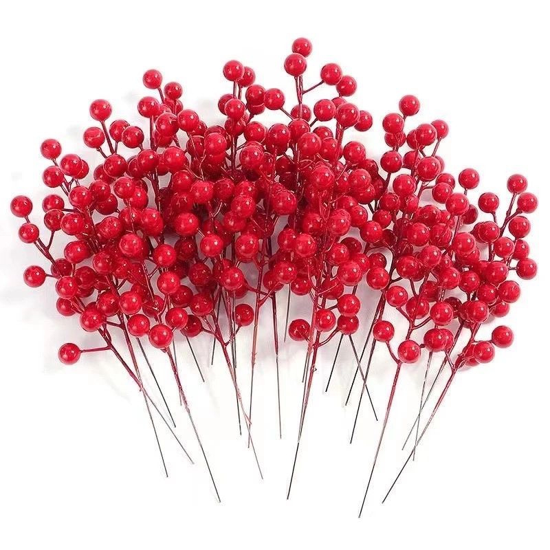 Cành đào đông, quả đỏ trang trí tết (20cm)