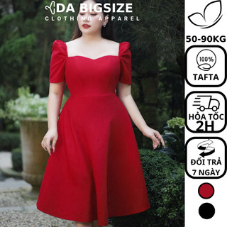 DA BIGSIZE - Đầm Bigsize Nữ , Váy Dự Tiệc Dáng Xòe Chất Tafta Cao Cấp Che Khuyết Điểm Dành Cho Người Mập 50-90kg