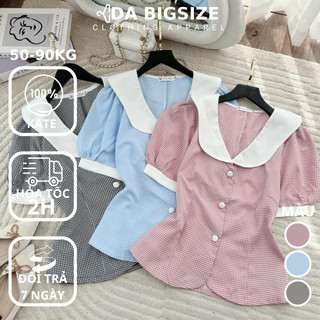 DA BIGSIZE - Áo Bigsize Nữ , Áo Kiểu Peplum Cổ Bèo Họa Tiết Caro Chất Kate Mềm Che Khuyết Điểm Cho Người Mập 50-90kg