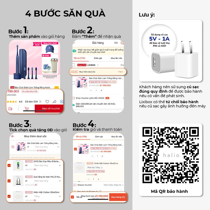 Combo Gia Đình - 1 Bàn Chải Điện Chữ U Cho Bé và 2 Bàn chải điện Halio PRO