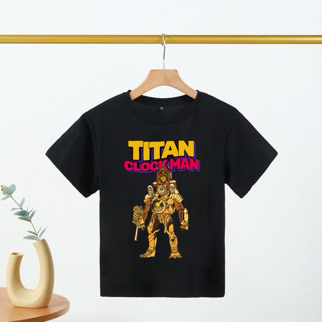 Áo thun trẻ em màu đen cotton 100% in hình Skibidi Toilet, Spearkerman, Cameraman, TVMan