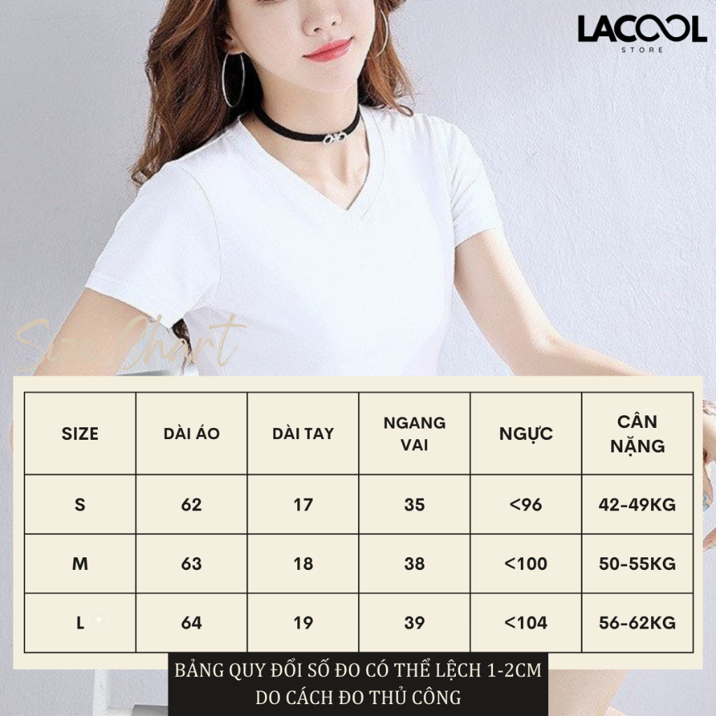 Áo Phông Nữ Cổ Tim Ngắn Tay LACOOL Dáng Suông Chất Cotton Basic Cao Cấp Co Giãn 4 Chiều Cổ Chữ V Duyên Dáng 8 Màu LA07 | BigBuy360 - bigbuy360.vn