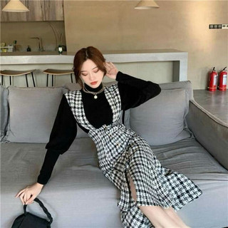 Sét váy yếm dạ kèm áo tay phồng xinh tôn dáng