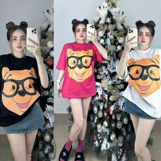 ÁO THUN NỮ BIGSIZE, ÁO THUN COTTON IN HÌNH GẤU ĐEO MẮT KÍNH