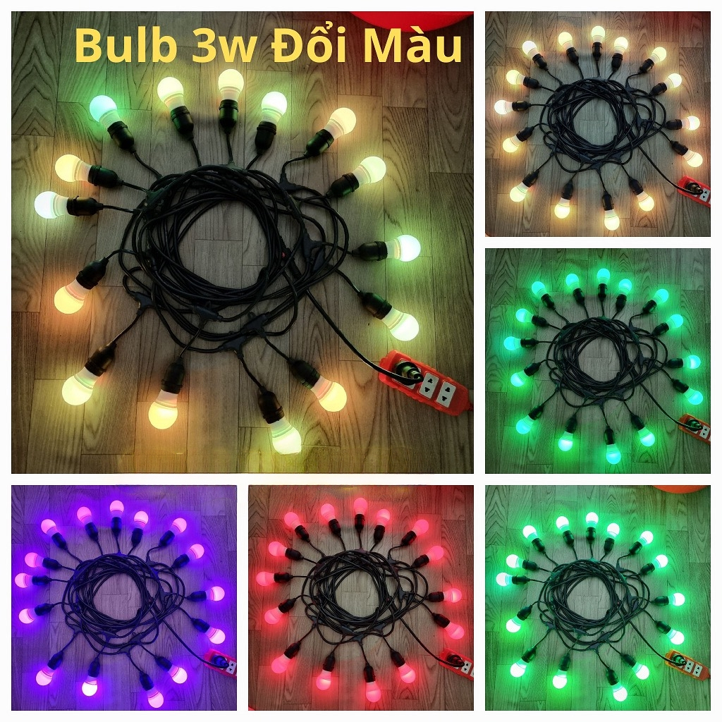 Combo 20 ,10 Bóng Đèn Chanh, Bóng Led 1W Đổi Màu Trang Trí Nhà Cửa , Sân Vườn RGB 7 Màu