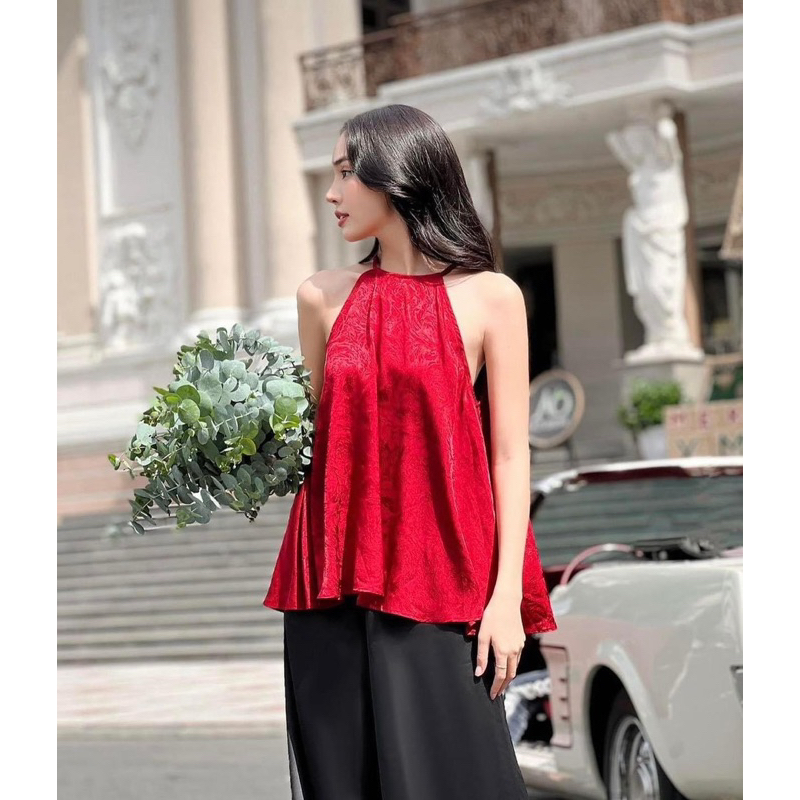 Áo gấm cổ yếm 3màu đỏ vàng hồng Áo yếm tết YÊN TOP