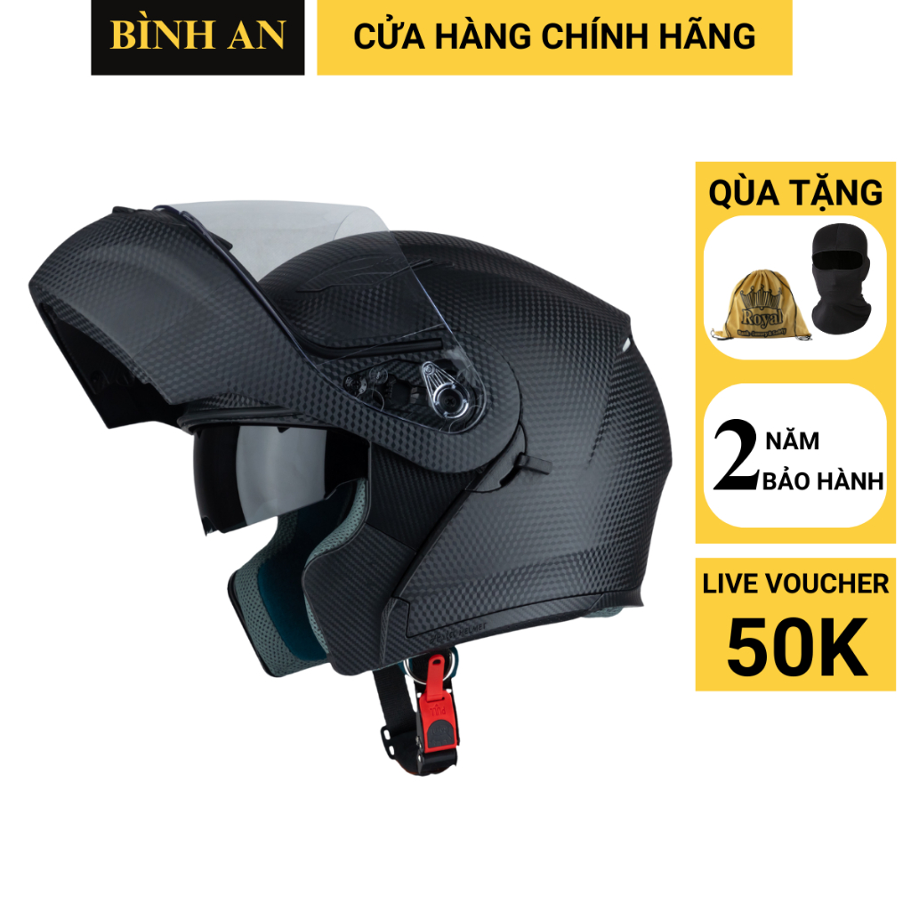 Mũ Bảo Hiểm Fullface 2 Kính Lật Cằm Nón Bảo Hiểm Royal 139 Lật Cằm Chính Hãng (tặng kèm khăn trùm + túi đựng)