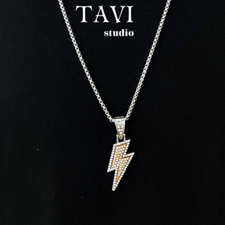 Dây Chuyền Nam Tia Chớp Mặt Dây Đính Đá Zircon Thời Trang Tavi Studio Phong Cách Hiphop Chất Liệu Titan Không Gỉ