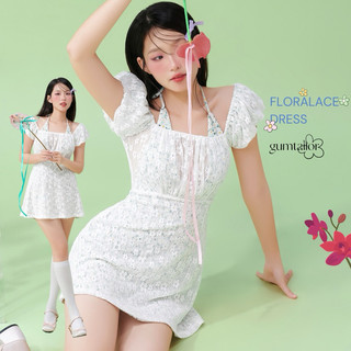 Váy Đầm ren lót thun hoa tay phồng kiểu “FLORALACE DRESS” By Gum Tailor