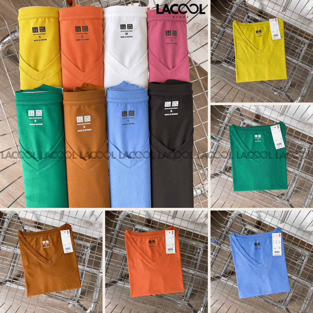 Áo Phông Nữ Cổ Tim Ngắn Tay LACOOL Dáng Suông Chất Cotton Basic Cao Cấp Co Giãn 4 Chiều Cổ Chữ V Duyên Dáng 8 Màu LA07 | BigBuy360 - bigbuy360.vn