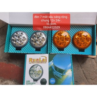 đèn led trợ sáng , tăng sáng 7 mắt  tròn sáng tỏa gắn gầm xe, lùi xe 12v 24v chung điện
