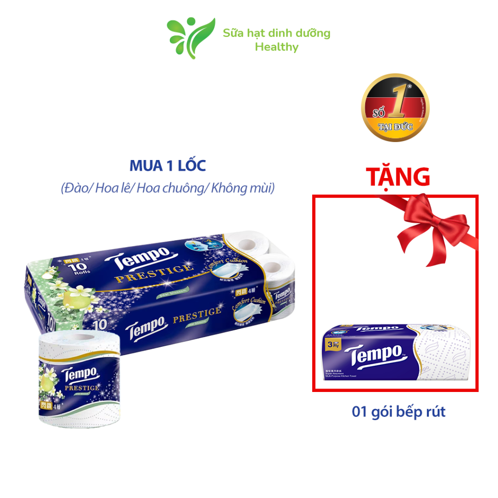 Giấy Vệ Sinh Cao Cấp TEMPO Prestige Mềm Mại - 4 Lớp Bền Dai, An Toàn