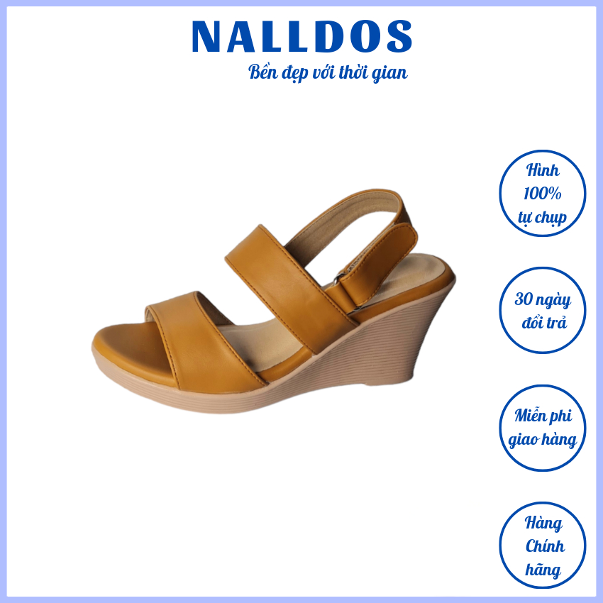 💥Form nhỏ💥Sandal 2 quai ngang NALLDOS quai da đế xuồng PU cao 7cm