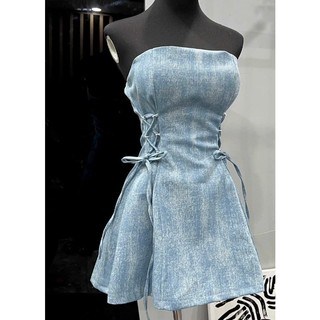 Đầm body dáng chữ A đan dây 2 bên CÓ MÚT chất vải Jeans dày Size dưới 53kg