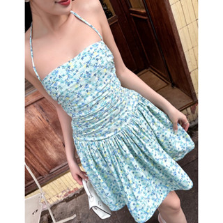 Váy quây nữ váy ống váy cúp ngực dáng ngắn họa tiết hoa nhí màu xanh cực xinh chất liệu linen dày dặn  trẻ trung xinh