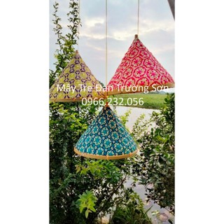 Lồng đèn mây tre đan hoa văn hình nón - Chao đèn tre đan nón hoa văn - - Chụp đèn mây tre đan trang trí.