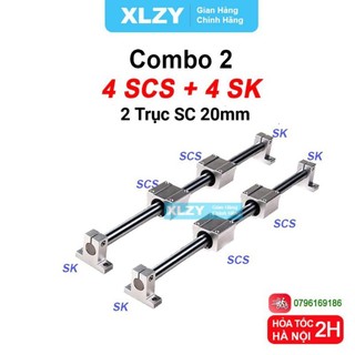 Bộ thanh ray trượt tròn phi 20mm trục dài 1 mét kèm 4 gối đỡ sk20 4 con trượt scs20uu - vongbibacdanxlzy