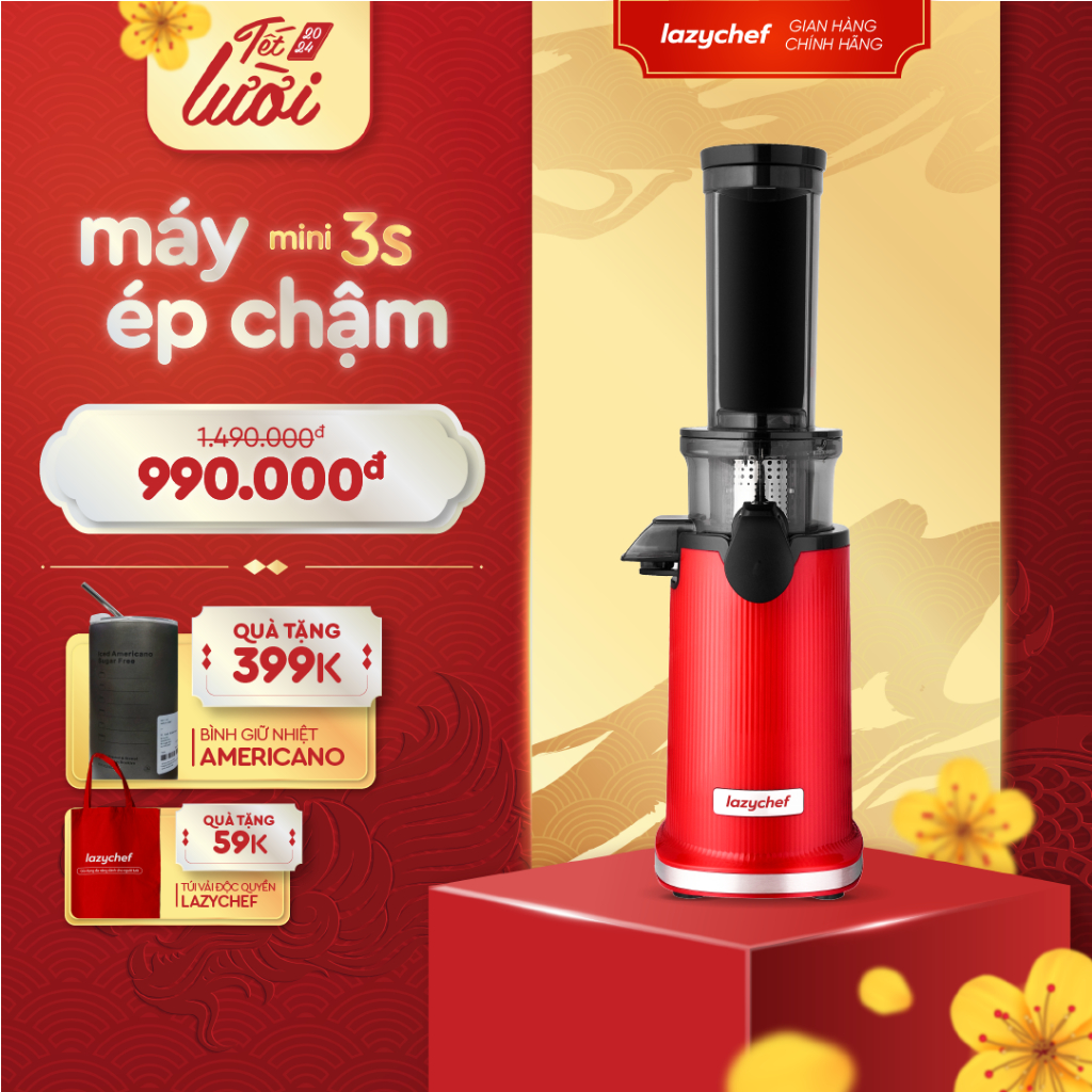 Máy Ép Chậm Mini 3S Lazychef - Máy Ép Trái Cây, Máy Làm Kem Hoa Quả, Tháo Lắp 3 Giây, Bảo Hành Chính Hãng 12 Tháng