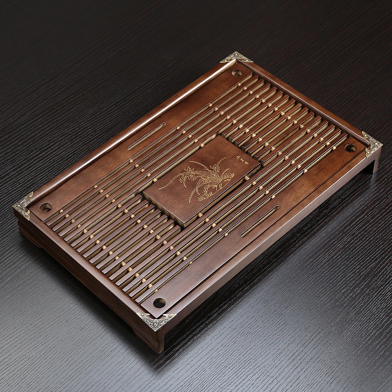 Khay đựng ấm chén bọc đồng 43x28cm