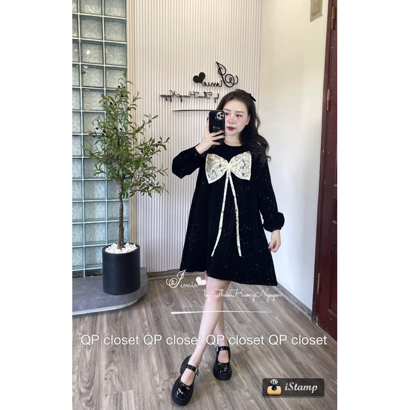 Váy Xuông Nhung Nơ Bling QP