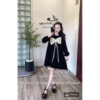 Váy xuông nhung nơ bling qp
